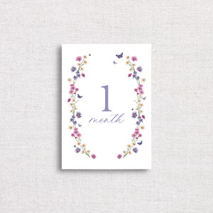 Cartes botaniques d'étape mensuelle | Téléchargement numérique | Cartes jalons bébé fille | Cadeau baby shower | Cartes d'étape florales aquarelles