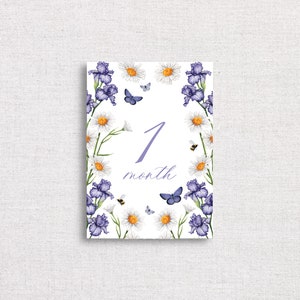Cartes florales d'étape mensuelle | Téléchargement numérique | Cartes jalons bébé fille | Cadeau baby shower | Jalon du mois | Carte mensuelle aquarelle