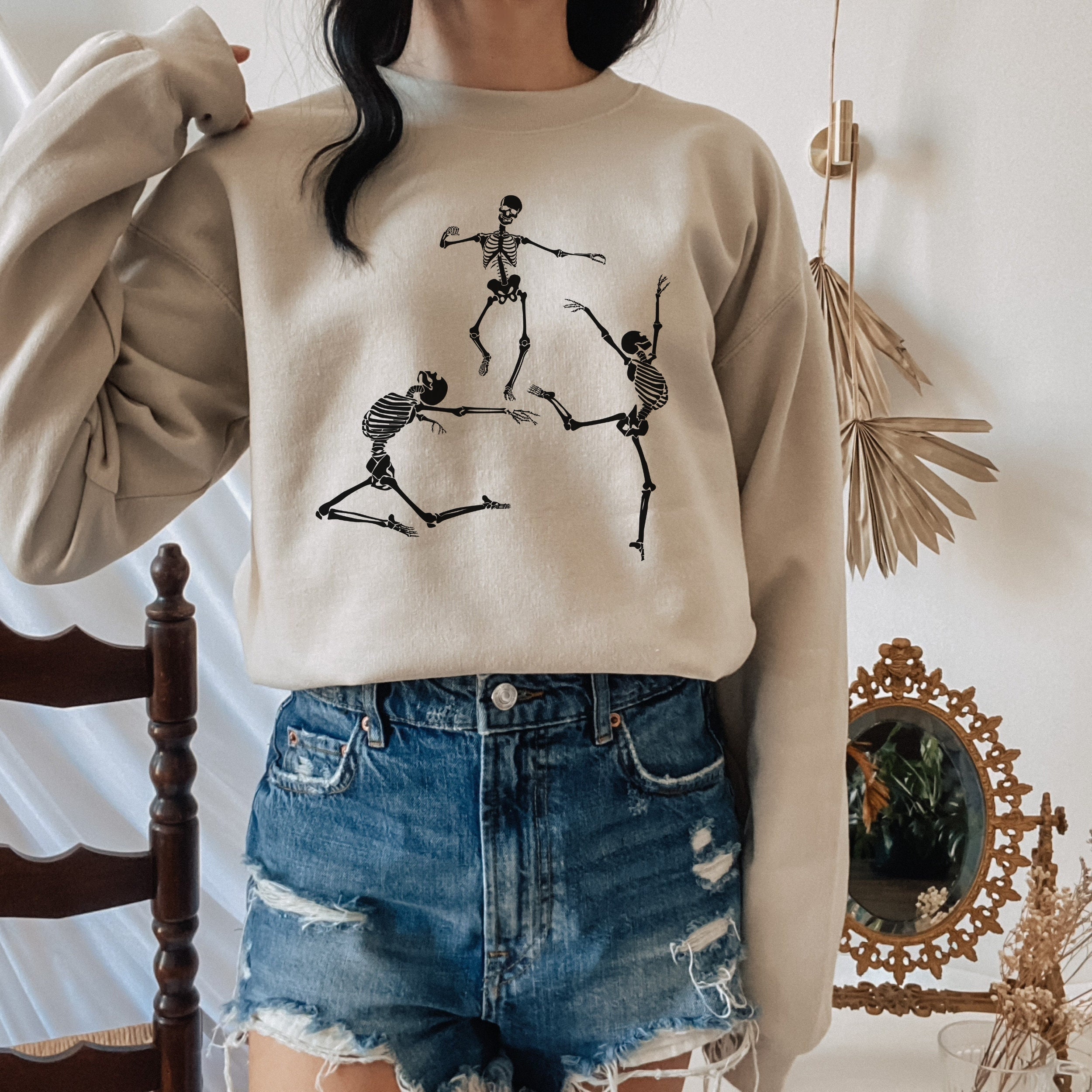 Discover Dancing Skeleton Sweatshirt, Funny Halloween Skeleton Sweatshirt, Halloween Party Sweatshirt, Halloween Costume Sweatshirt, Spooky Sweater