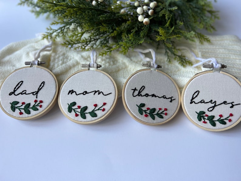 Stocking Tags, Christmas, name tags, handmade, embroidered image 2