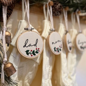 Stocking Tags, Christmas, name tags, handmade, embroidered image 1