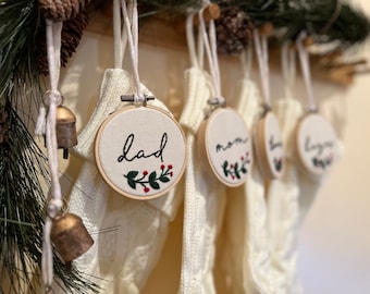 Stocking Tags, Christmas, name tags, handmade, embroidered