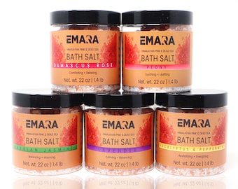 5 Bath Salt Spa Gift Set - Luxury Himalayan Pink and Dead Sea Salt Bath Soak Enriched with Rosehip Oil Vitamin E Oil 7 LB Bulk Bath Salt