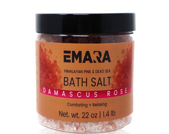 Damascus Rose Scented Himalayan Pink and Dead Sea Salt Bath Soak Enriched with Rosehip Oil Vitamin E Oil Comforting Relaxing