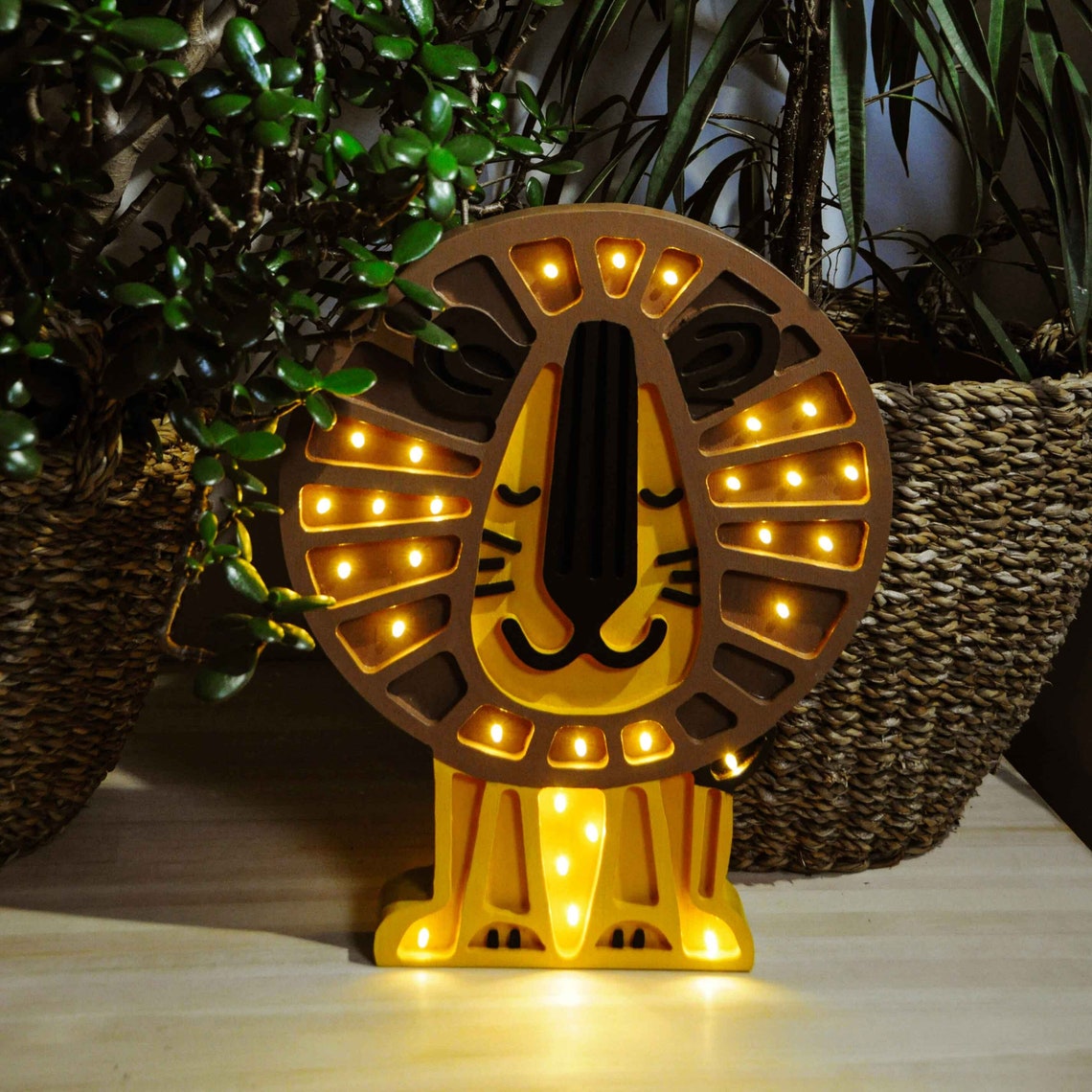 Wooden Lion Lamp Etsy