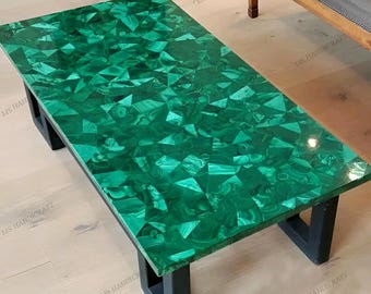Handmade Malachite Coffee Table Top, Pietra Dura Inlay, Stone Dining Table (48"x24")