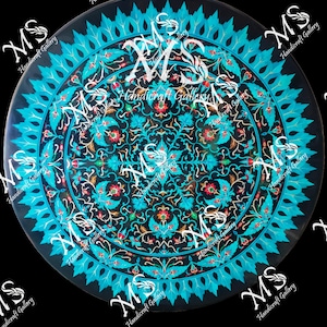 60&quot; Black Marble Inlay Dining Table Top,Marble Inlay Table top, Pietra Dura Home and living Dining and coffee table top,Kitchen Dining table