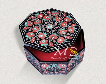 Marble Jewellery Box Inlay Floral Design Black Belgian Natural Stones With beautiful Inlaid carnelian gemstones Decorative Art