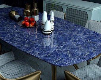 72"×36"inch Luxury Sodalite Stone Handmade Dining Table HallWay Home Decor Furniture, Coffee Table, Blue Natural Stone Table Top,