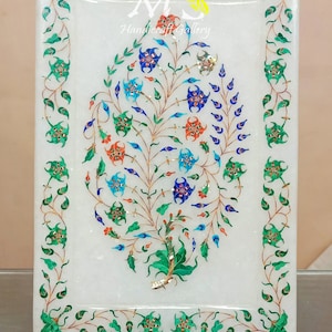 Buy White Marble Inlay Tray Wall Display Home gift, White Mable Inlay Wall Decorative Tray, Semi Precious Stone Tray, Home Decor,