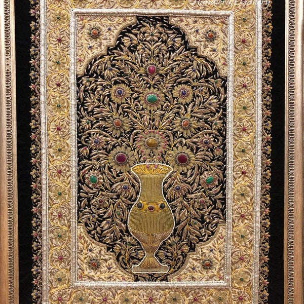 Tapis Mural Vintage Zardozi Brodé, Pierres Précieuses, Velours Et Soie - Déco Ethnique