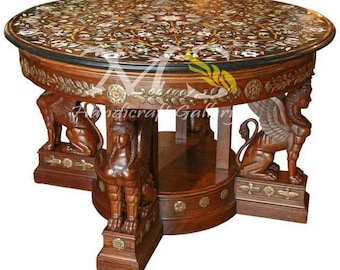 Modern Pietra Dura Inlaid Table Top Home Decor, Hallway Furniture Table With Flowers,leaf pattern, Stone Inlay table home, Mosaic Inlay art