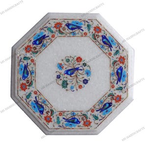 14&quot; Marble Inlay Side Table Top Home and Living Decor, Marble Inlay Art, Pietra Dura dining table top, Marble Inlay Table top, Pietra Dura