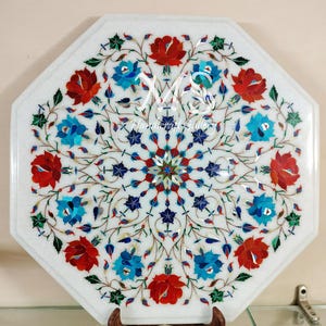 16&quot; Marble Inlay Table Top Handmade Home living Decor, Marble Inlay coffee and dining table top, Marble Inlay Art, Pietra Dura Table Top
