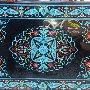 Black Antique Marble Inlay Art Hall Way Dining/Coffee Table Top Living Home Decor, Pietra Dura Inlay Art, Marble Inlay center Table Top