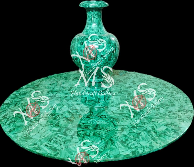Handmade Malachite Table Top Set with Flower Vase: 42" Round Dining Table image 2