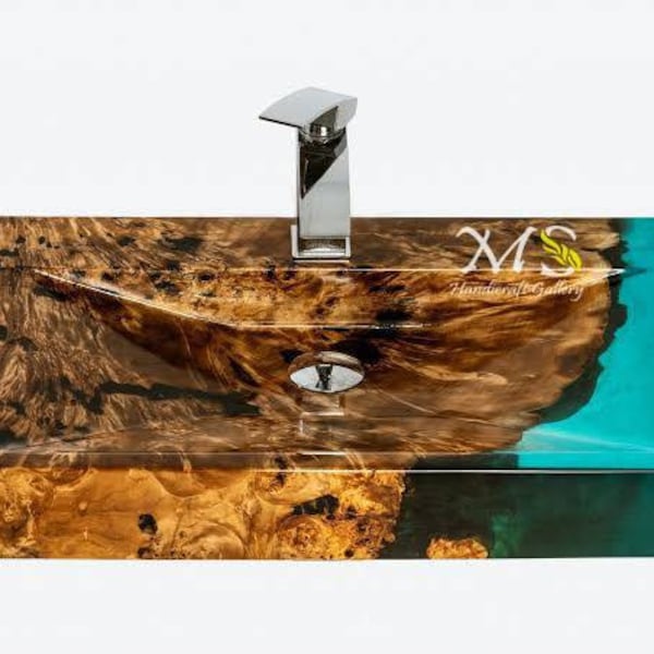 Handmade Natural Epoxy Wooden Sink , Epoxy Wash Basin, Wooden sink, Blue River Sink ,Wash basin Bathroom decor, Epoxy Resin Sink Bathroom