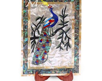 Marble Beautiful Peacock Bird Design Tray Random Home decorative Item with Natural Gemstones,Marble Serving Display tray,Stone Inlay tray