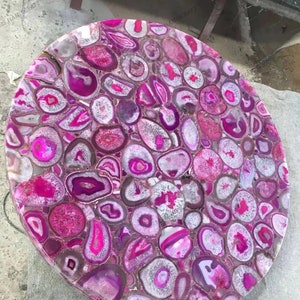 Buy Customize Natural Pink Agate Stone Round Coffee Side Table Home Decor, Kitchen Dining Table, kitchen Slab, Agate Counter Top, Agate