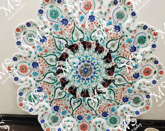 Floral Marble Inlay plate, Marble Inlay Handmade plate, Stone Inlay Art, Pietra Dura, Marquettery Stone Inlay Plate, Art and Collectible