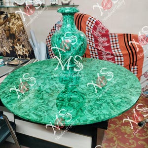 Handmade Malachite Table Top Set with Flower Vase: 42" Round Dining Table image 1