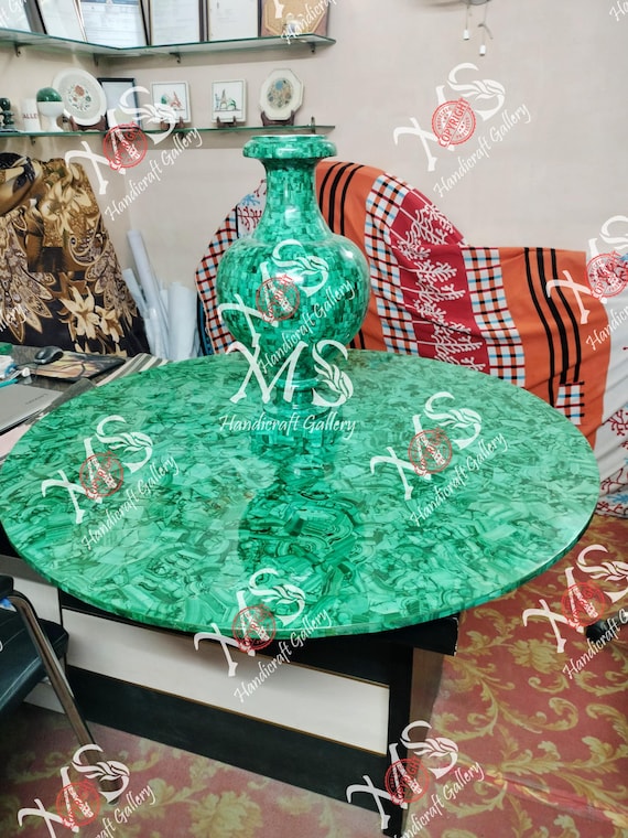 Handmade Malachite Table Top Set with Flower Vase: 42" Round Dining Table