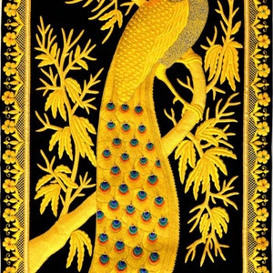 Buy Peacock Zari Jewel Carpet Gold Zari Embroidery Peacock, Jewel Wall Hanging Tepestry, Jewel Carpets, Silk Embroidery Zardozi Wall Home