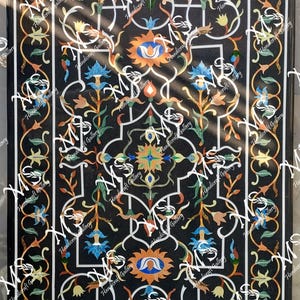 Marble Black Inlay Center coffee Table Top Home Living Decor, Handmade Marble Inlay Pietra Dura Dining Table, Marble Inlay Art, Mosaic