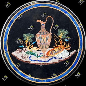 Zwart marmeren tafelblad: Pietra Dura Art, handgemaakt in India (36&quot;)