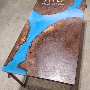Blue Epoxy Resin Dining Table Top, Luxury wooden Epoxy Table top home decor, Live edge Table Top, Acacia wood Epoxy resin Dining Table top