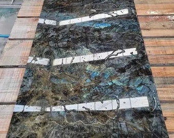 Handmade Labradorite Agate Dining Table, Rectangular Bar Counter Top