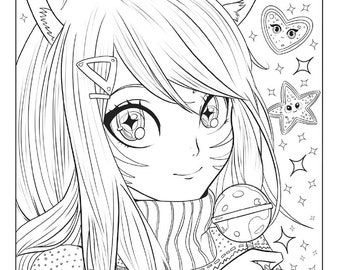 Cute Anime Catgirls Coloring Book: 45 Kawaii Coloring Pages for Stress Relief for Anime Fans: 9798857280492: Null, Savannah: Books