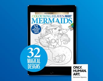 Colouring Heaven Pocket Mermaids (Digital Download PDF) | Cozy Colouring Pocket Magazine | Only Human Art