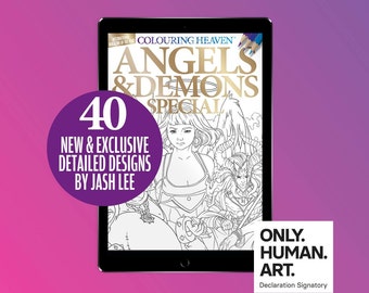 Colouring Heaven Angels & Demons Special (Digital Download PDF) | Angel Colouring Pages | Jash Lee | Only Human Art