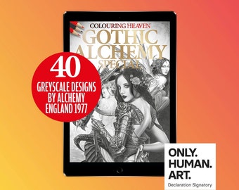 Colouring Heaven Gothic Alchemy Special (Digital Download PDF) | Gothic Greyscale Colouring Pages | Alchemy England 1977 | Only Human Art