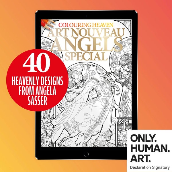 Colouring Heaven Art Nouveau Angels Special (Digital Download PDF) | Fantasy Angel Colouring Pages | Angela Sasser | Only Human Art