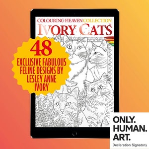 Colouring Heaven Kollektion Ivory Cats ™ (Digitaler Download PDF) | Katzen Malvorlagen | Lesley Anne Elfenbein | Nur menschliche Kunst