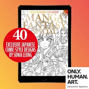 Colouring Heaven Manga Fantasy Special (Digital Download PDF) | Manga & Anime Colouring Pages | Sonia Leong | Only Human Art