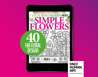 Colouring Heaven Pocket Simple Flowers (Digital Download PDF) | Cozy Colouring Pocket Magazine | Only Human Art