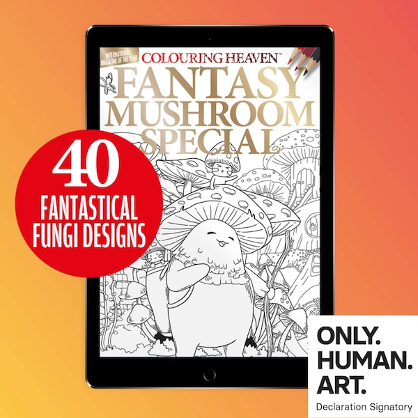 Colouring Heaven Fantasy Mushroom Special (Digital Download PDF) | Mushroom Colouring Pages | Only Human Art