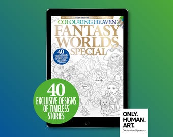 天国のファンタジーワールドを彩る（デジタルダウンロードPDF）｜ぬりえ｜ベルナルド・アミン｜オンリー・ヒューマン・アート
