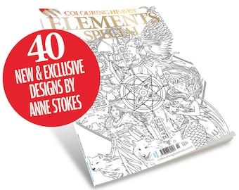 Especial para colorear los elementos del cielo (revista impresa) / Páginas para colorear de viento, tierra, fuego y agua / Anne Stokes