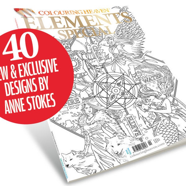 Colouring Heaven Elements Special (Print Magazine) | Wind, Earth, Fire and Water Colouring Pages | Anne Stokes
