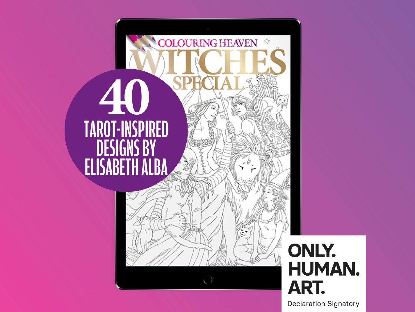 Colouring Heaven Witches Special (Digital Download PDF) | Halloween Witch Colouring Pages | Elisabeth Alba | Only Human Art