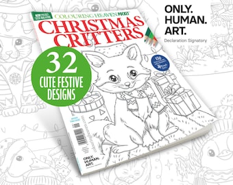 Colouring Heaven Pocket Christmas Critters | Mini Pocket Travel Sized Colouring Magazine | Animal Christmas Colouring Pages | Only Human Art