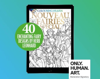 Colouring Heaven Nouveau Fairies Special (Digital Download PDF) | Fantasy Fairy Colouring Pages | Herb Leonhard | Only Human Art