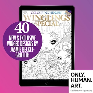 Coloriage spécial ailes du ciel (téléchargement numérique au format PDF) | Créatures mythiques et fées | Jasmine Becket-Griffith | Uniquement de l&#39;art humain