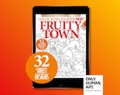 Colouring Heaven Pocket Fruity Town (Digital Download PDF) | Cozy Colouring Pocket Magazine | Only Human Art