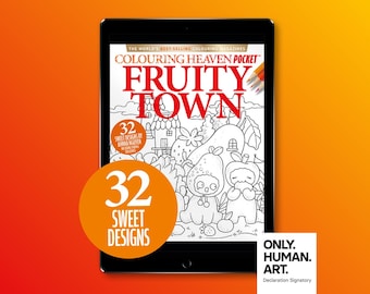 Colouring Heaven Pocket Fruity Town (Digital Download PDF) | Cozy Colouring Pocket Magazine | Only Human Art