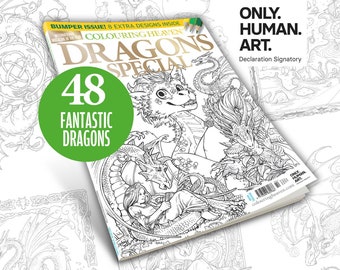 Colouring Heaven Dragons Special – BUMPER | Dragon Colouring Pages | Only Human Art
